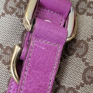 Authentic Gucci brown monogram canvas Abbey tote pink leather